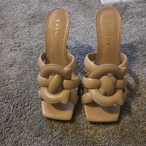 Coach Women's Beige Knot Detail Mules